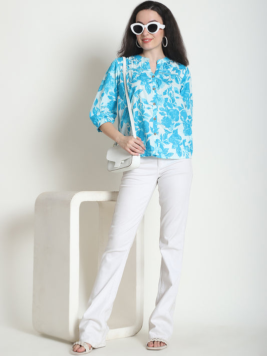 Blue Floral Pure Cotton Top