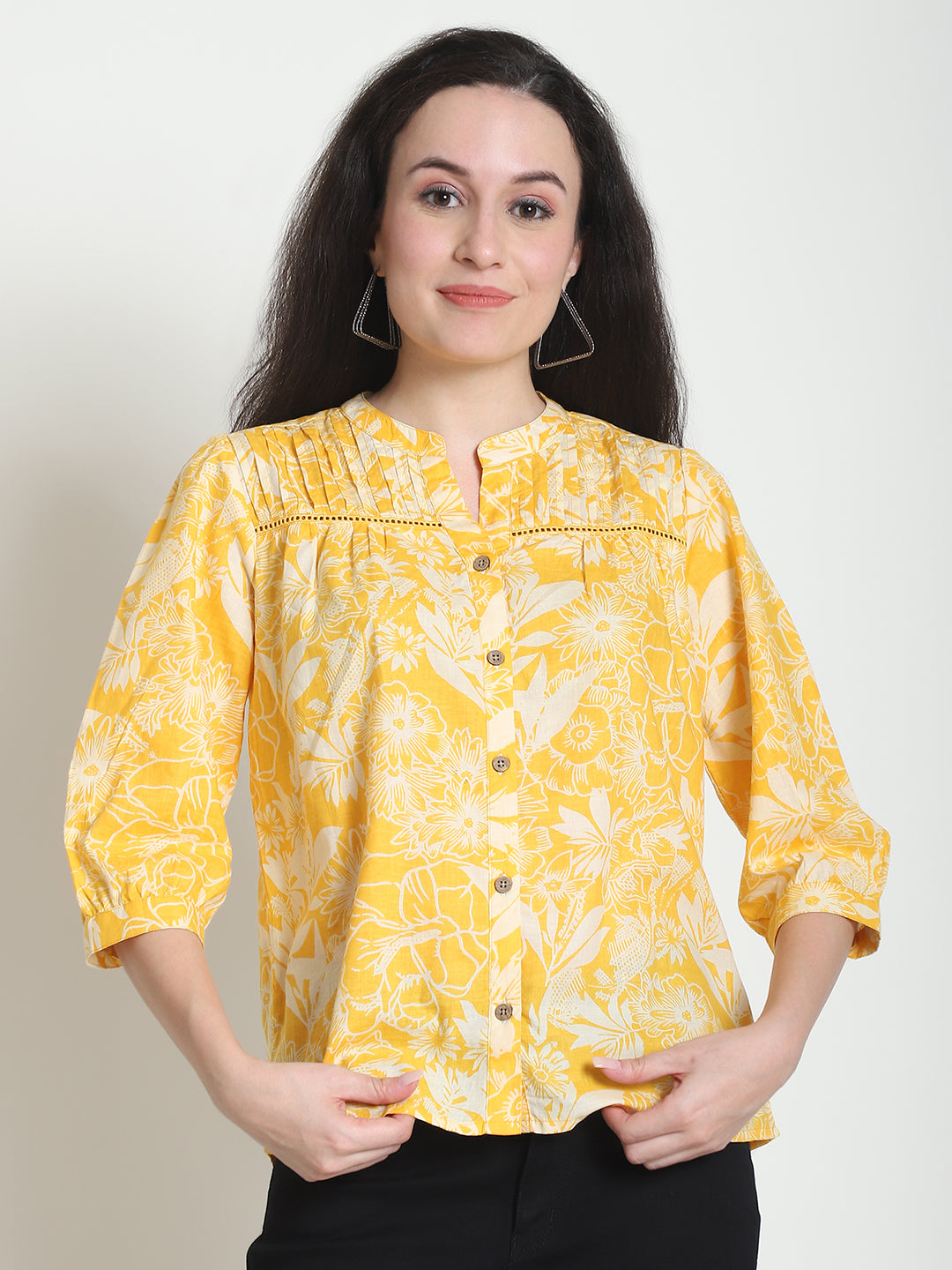 Mustard Floral Pure Cotton Top