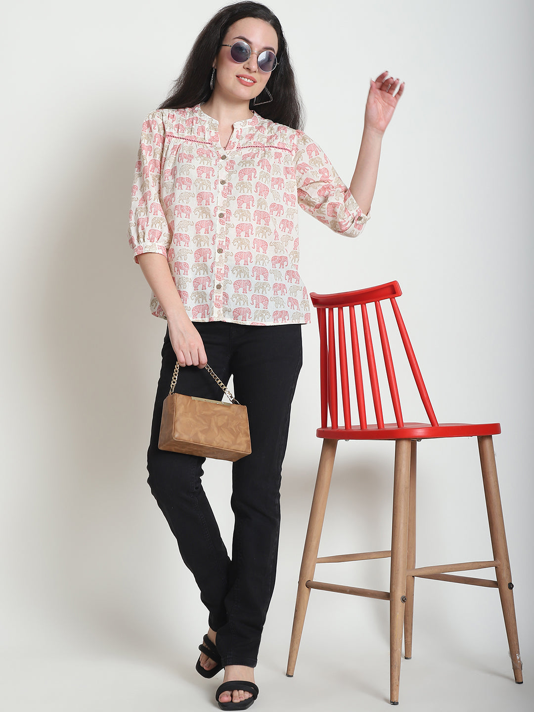 Peach Animal Printed Pure Cotton Top