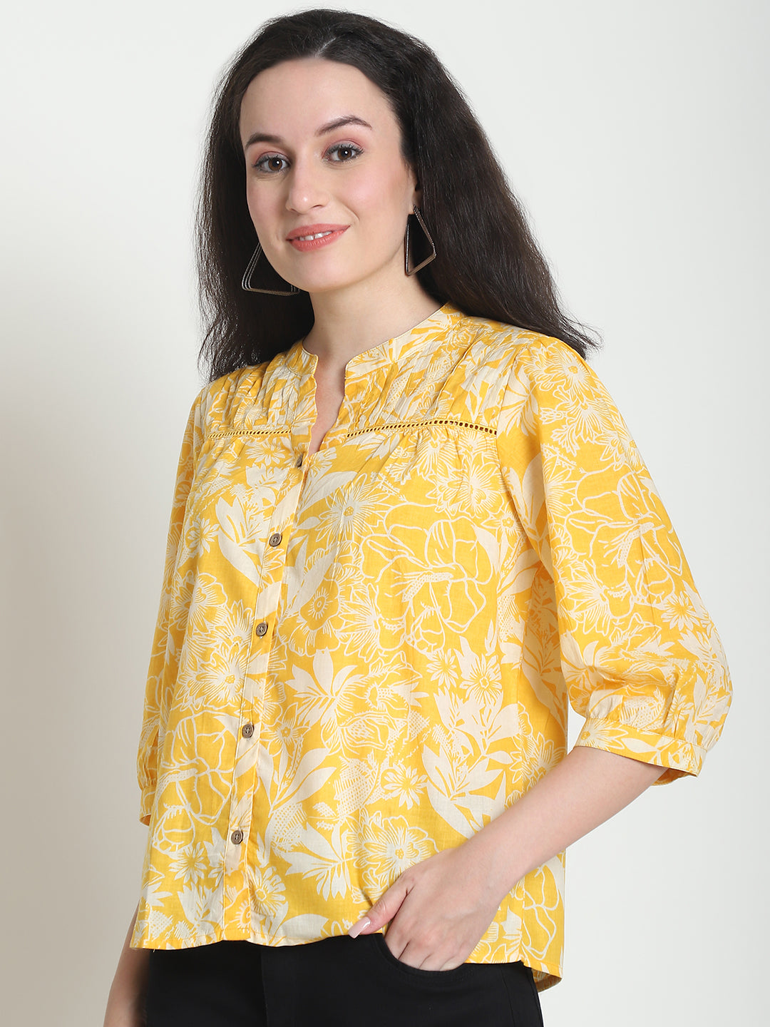 Mustard Floral Pure Cotton Top