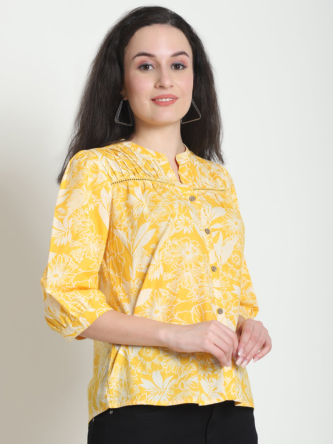 Mustard Floral Pure Cotton Top