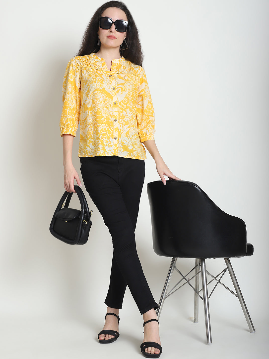 Mustard Floral Pure Cotton Top