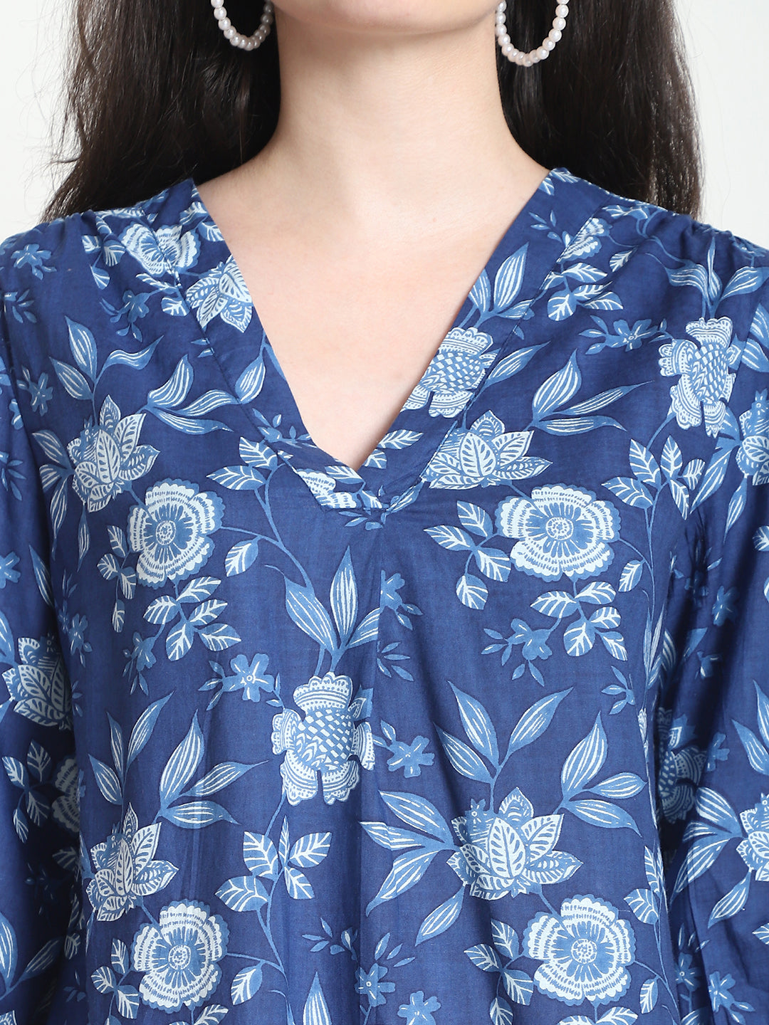 Navy Blue Floral Pure Cotton Top