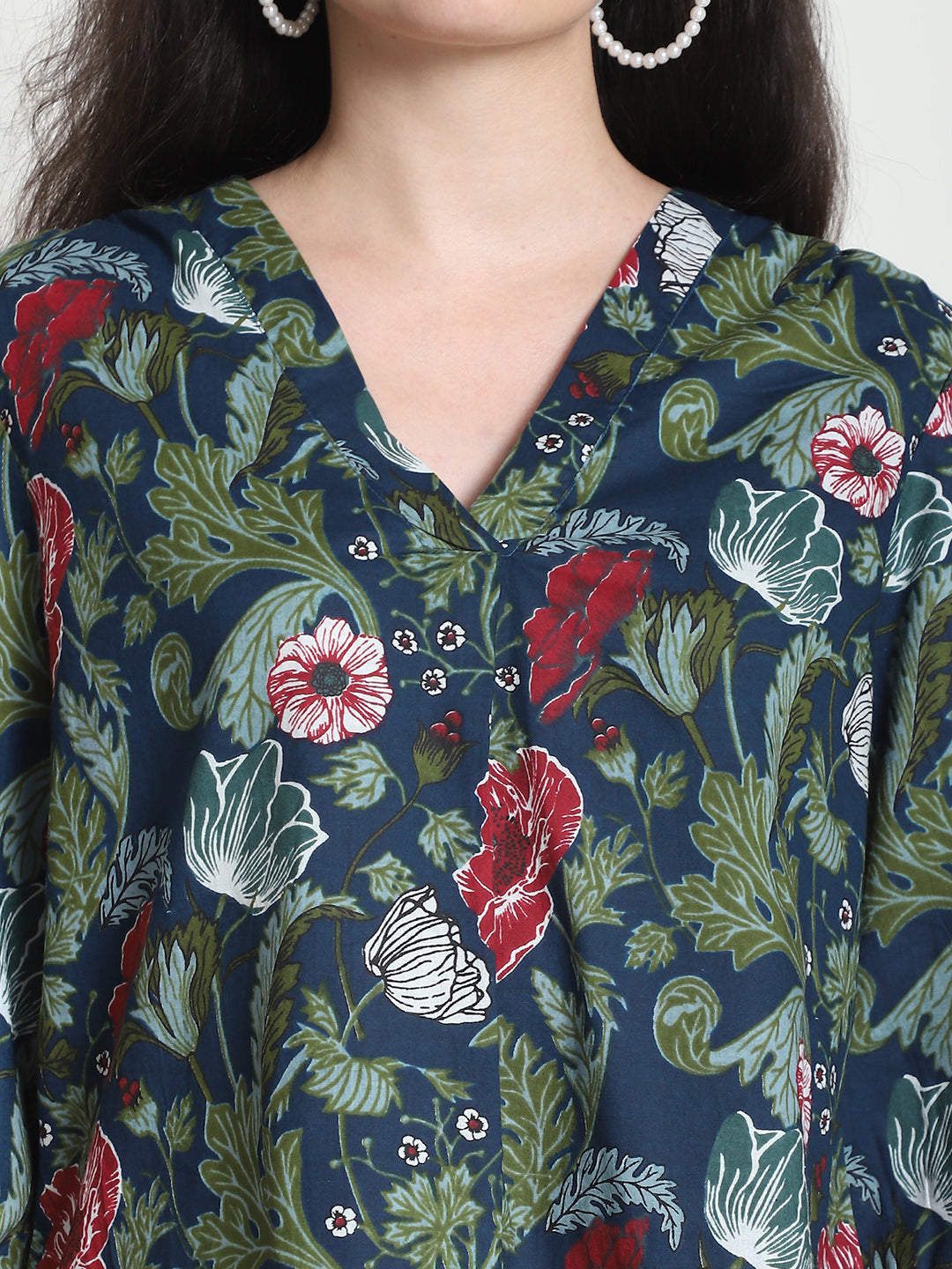 Navy Blue Floral Pure Cotton Top